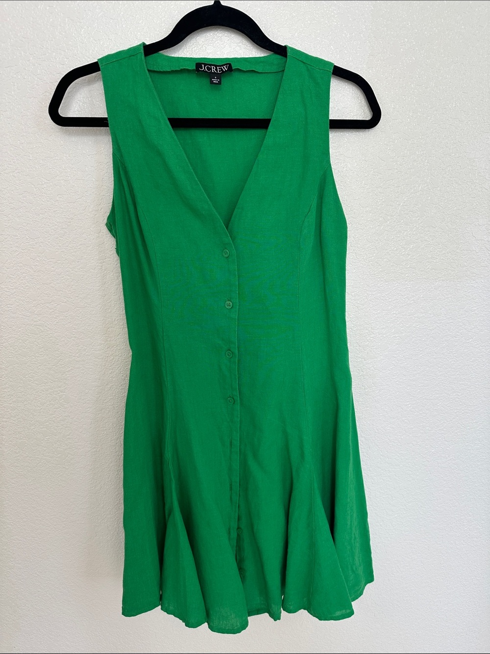 J. Crew Bright Green Dress Sleeveless V-Neck Button sz 0